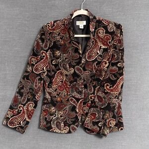 Vintage Talbots Blazer 8 Petite Brown Paisley Velvet Cotton Silk Preppy Boho 90s